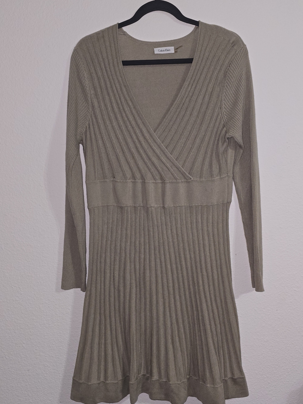 Calvin Klein Olive Ribbed Knit Wrap Dress
